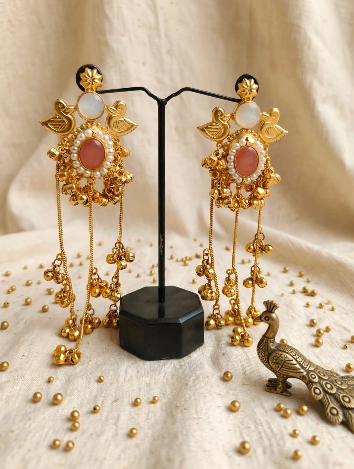 Elegant Royal Traditional Statement Gold Earrings with Tassels for Women