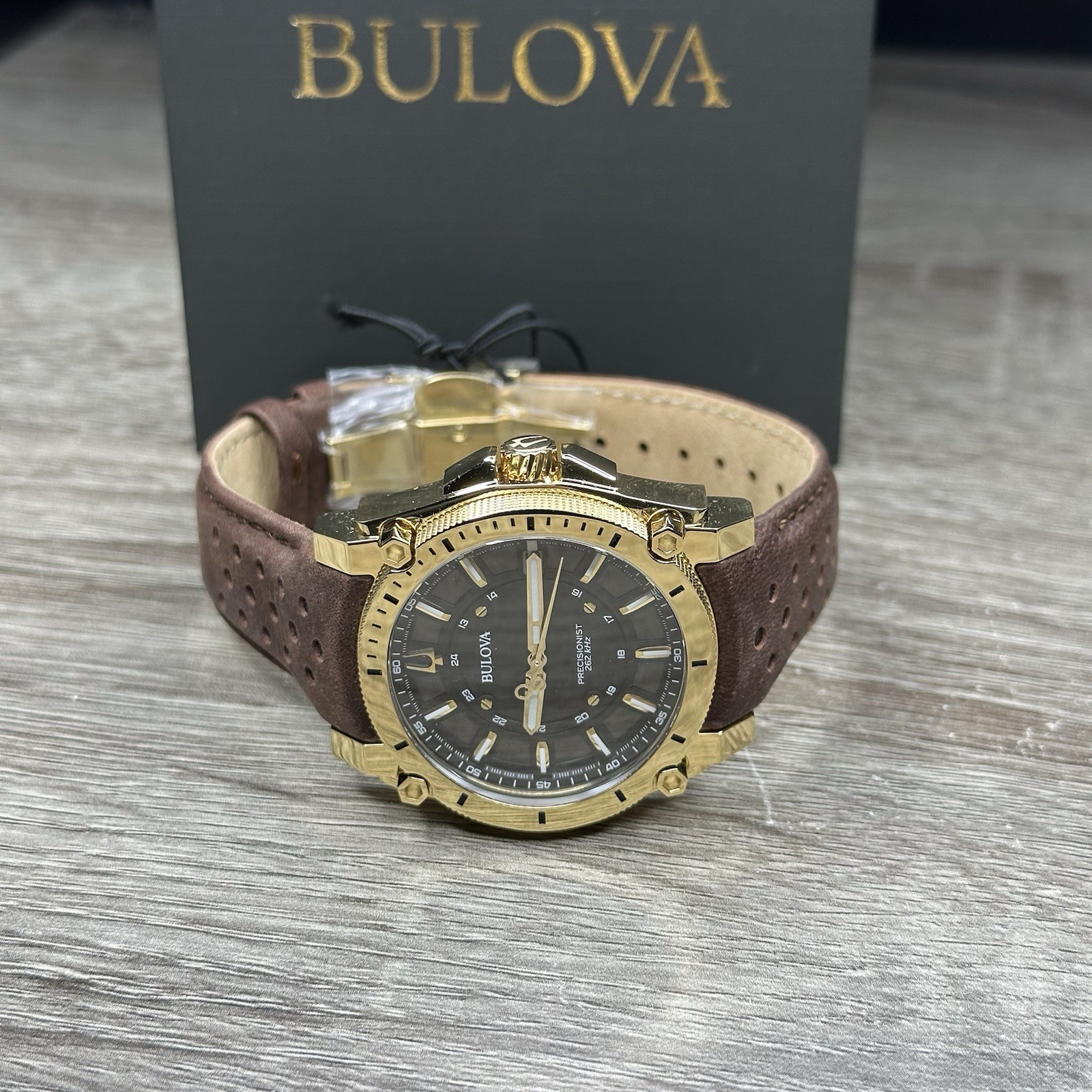 NEW✅262KHz✅ Bulova Icon Precisionist Gold Case Brown Men’s Watch 40mm 97B216