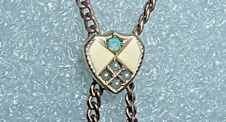 S.O.B. 12K GF Pocket Watch CHATELAINE CHAIN Seed PEARLS Fire OPAL 48″ 13.5grs