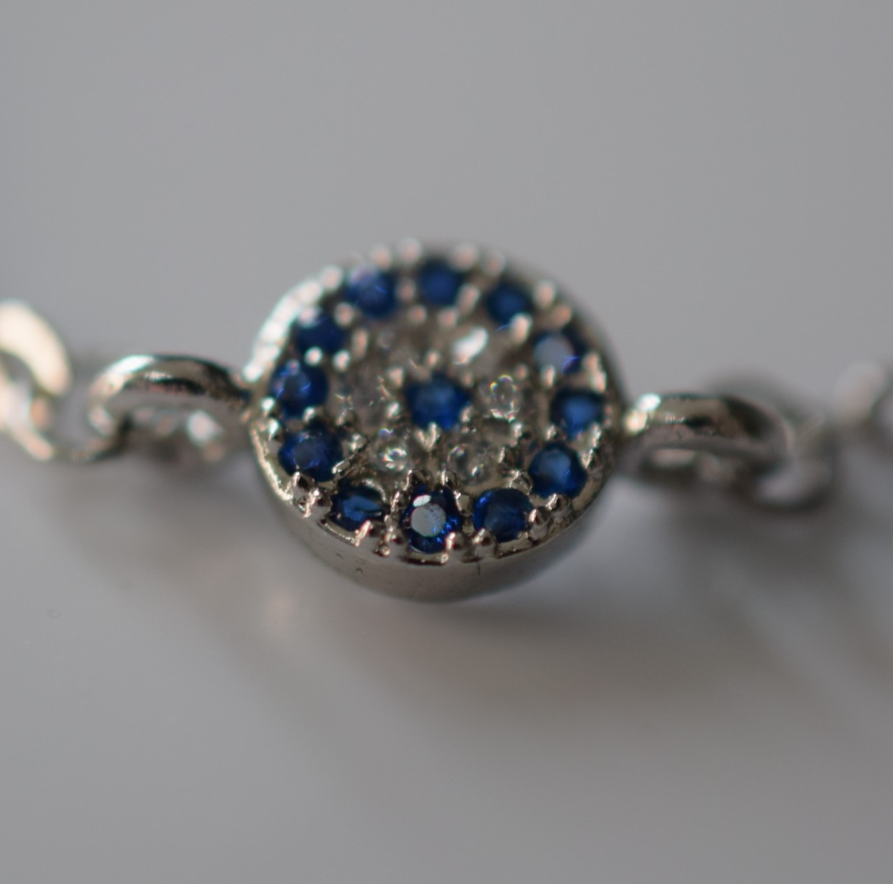Evil Eye Bracelet Blue & Clear CZ Silver Plated 16cm – 21cm + Gift Box