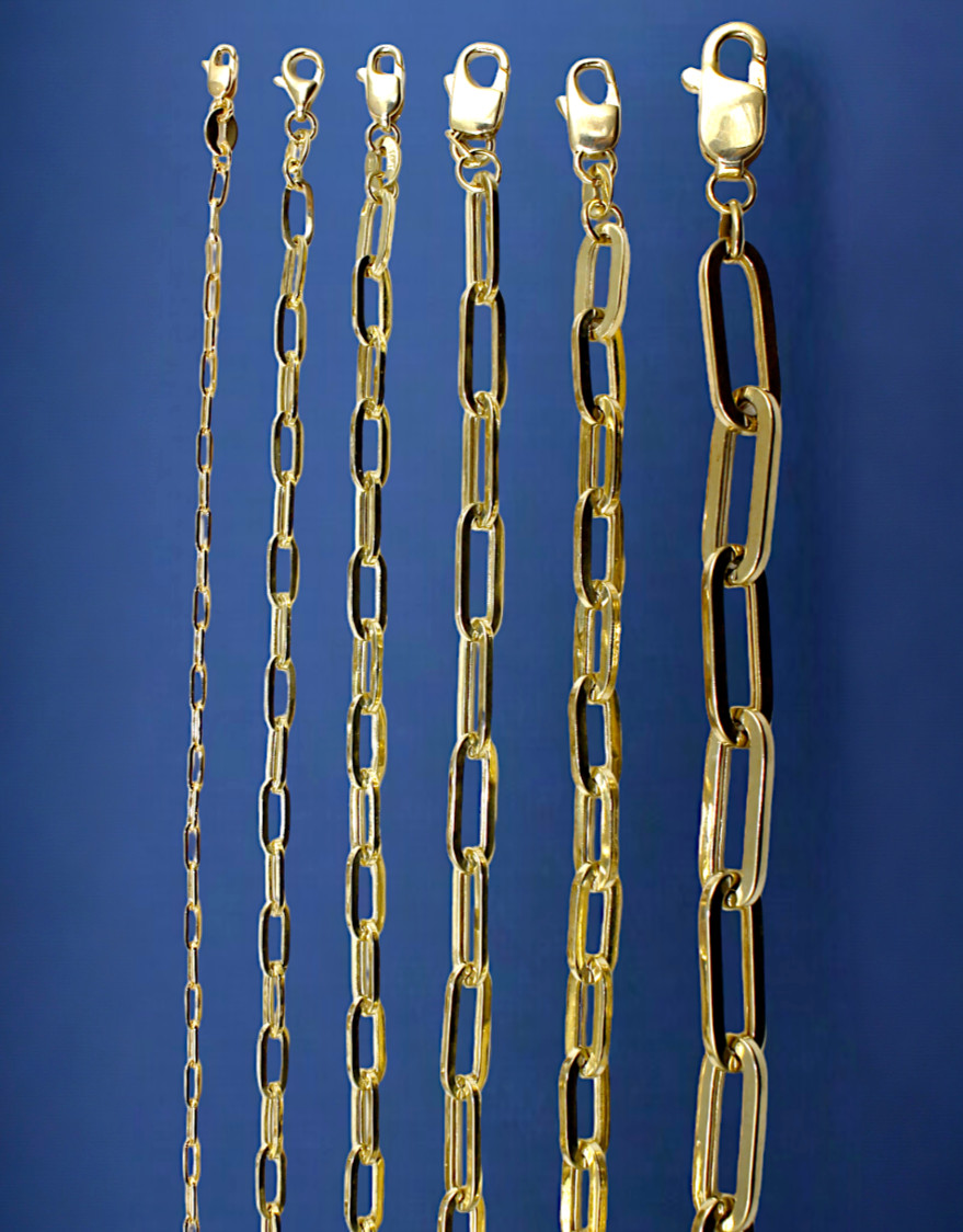 14K Yellow Gold 2mm-7mm Oval Paperclip Necklace Bracelet Chain Link Real 7″-30″
