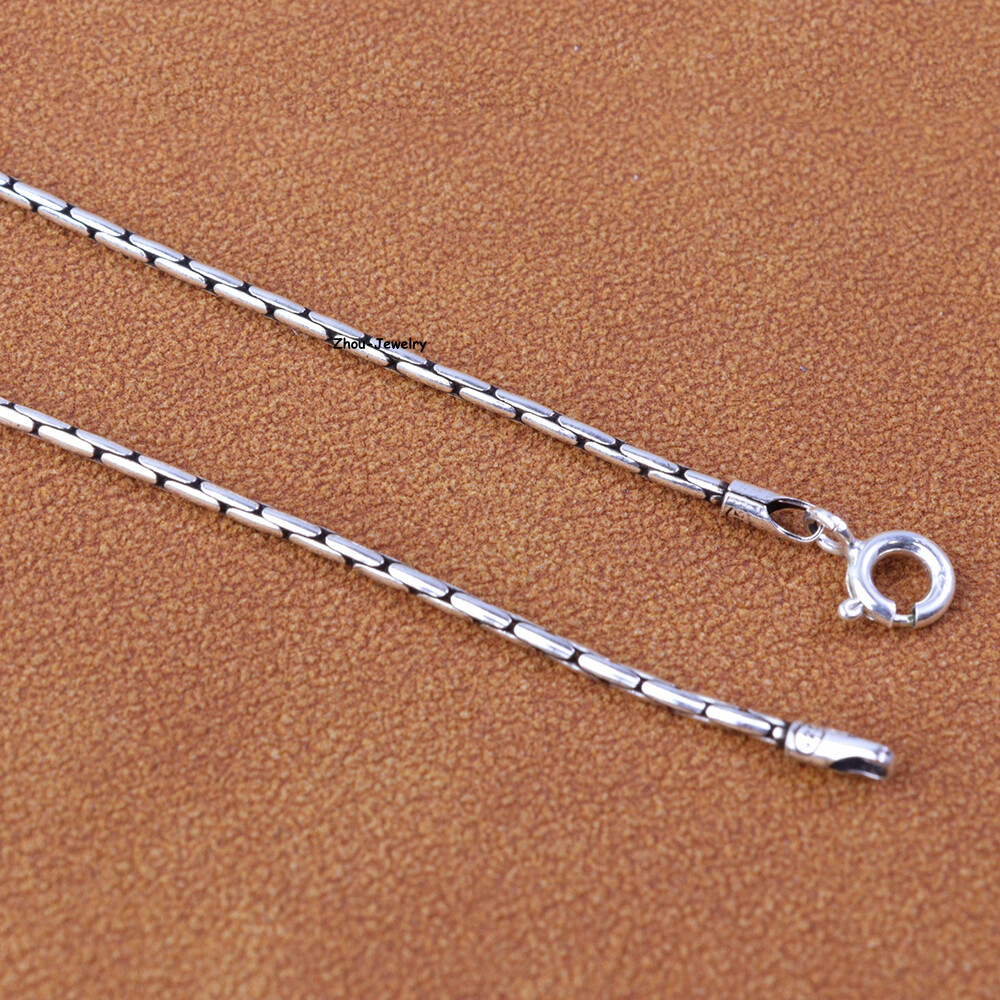 Solid 925 Sterling Silver Women Men 1.5mm Bamboo Link Chain 5-6g 17.7inch