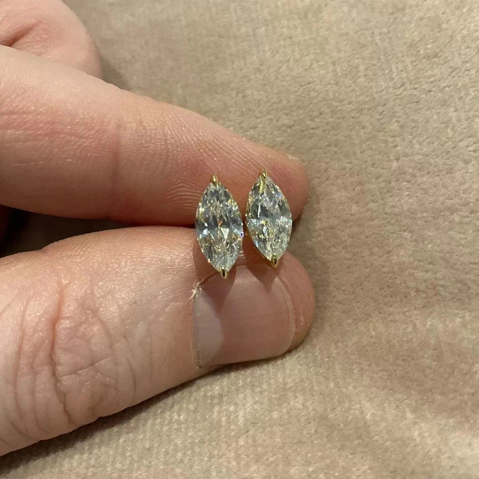 1TCW Marquise Cut Lab Created Diamond Solitaire Earrings 14k Yellow Gold Plated