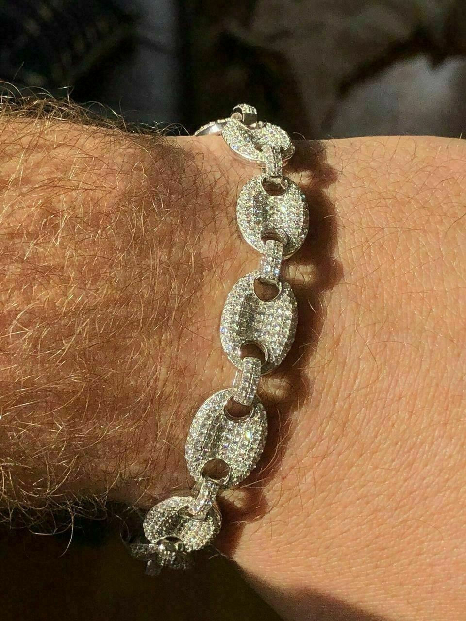 Mens 12mm Gucci Link Bracelet Solid 925 Sterling Silver ICY CZ 6-9 Hip Hop