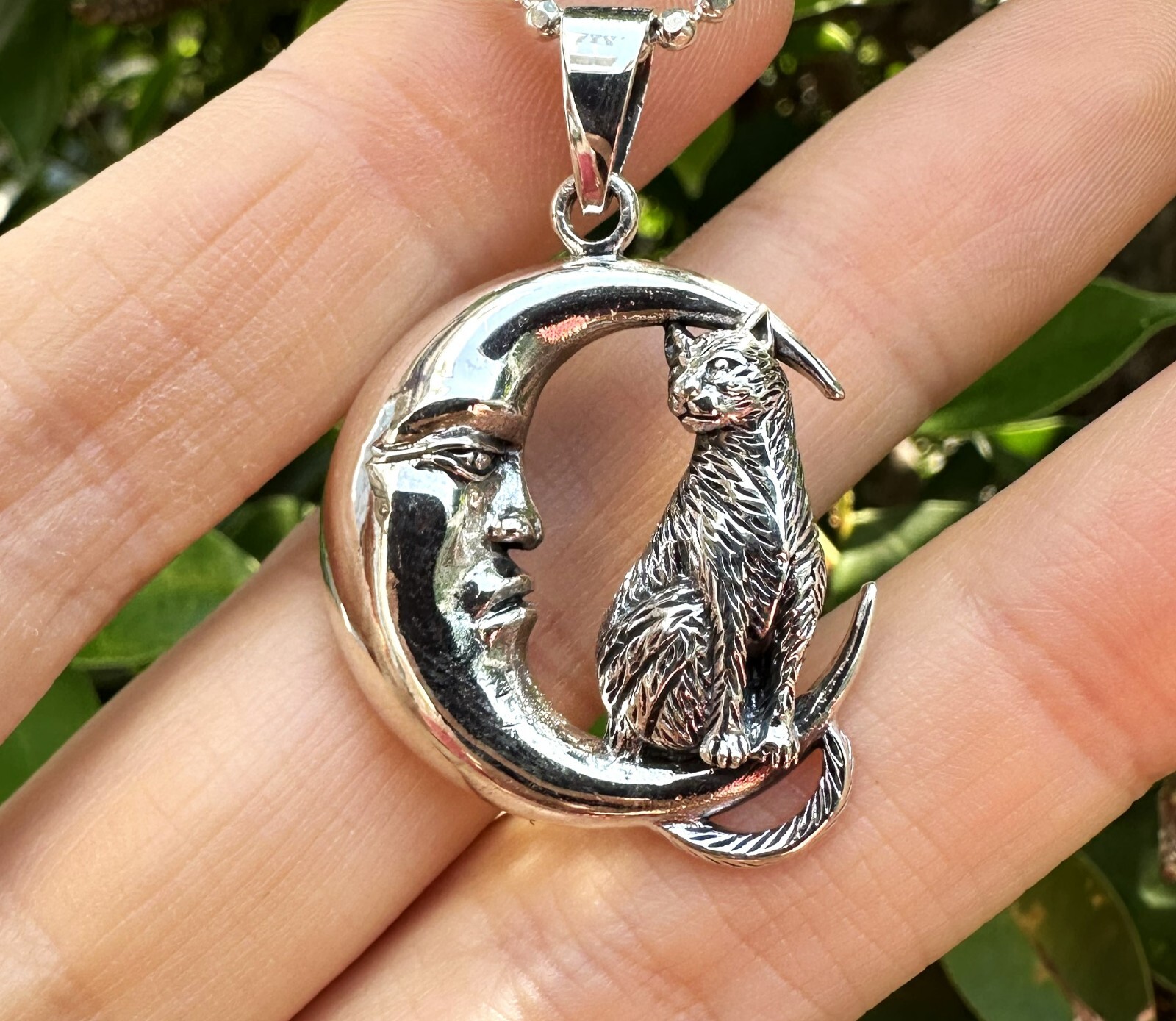 Cat & Crescent Moon Pendant STERLING SILVER 925 Magic Cat Magical Creature Witch