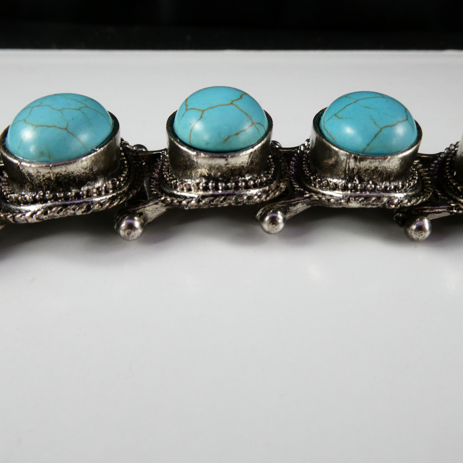 West & Co Faux Turquoise Cabochon Link Bracelet Silver Tone Toggle Clasp