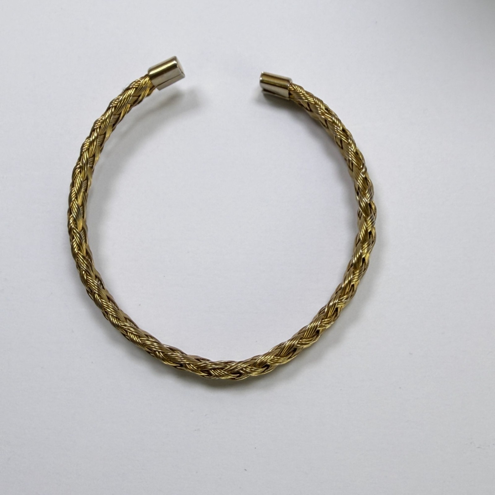 Gold Tone Braided Wire Cuff Bracelet Open Style Classic Minimalist