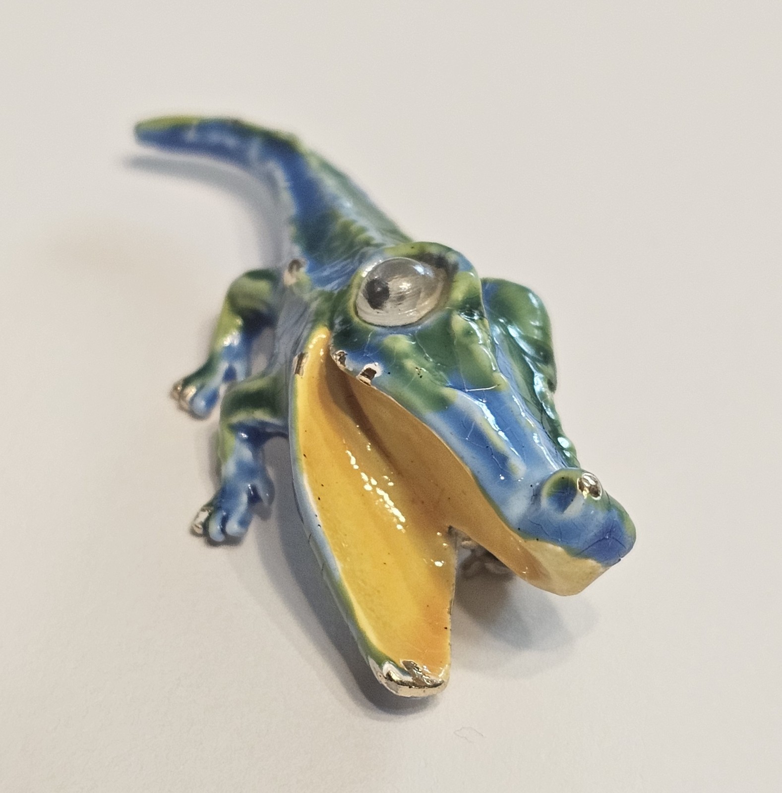 Vintage blue & Green enameled Crocodile Brooch with ART copyright