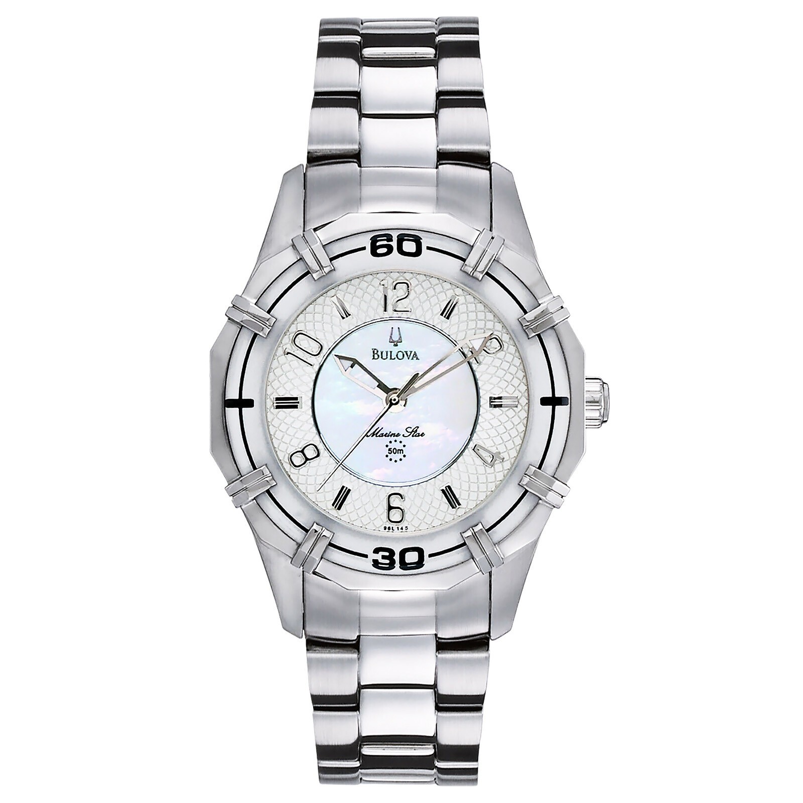 BULOVA Marine Star Womens Watch, White MOP Dial, Silver Stainless Steel Band