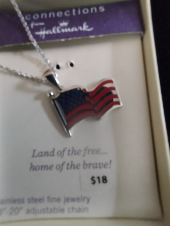 NEW Hallmark Connections Stainless Steel USA Flag Charm 18-20″ Adjustable Chain
