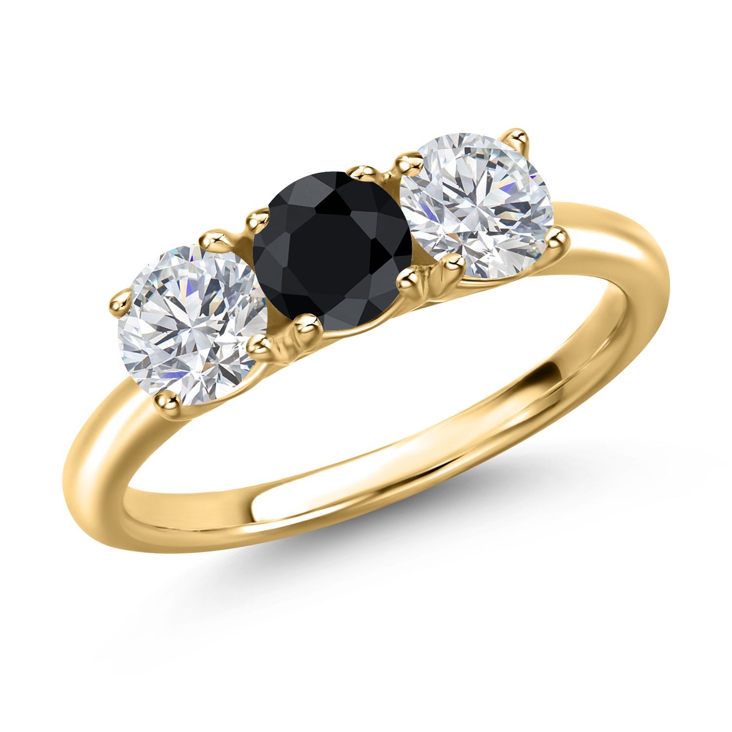 18K Yellow Gold Plated Silver Black Sapphire and Lab Grown Diamond Engagement