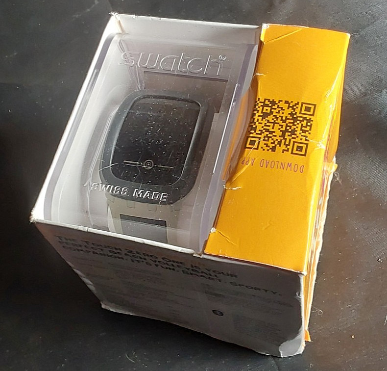 Swatch Touch Digital Watch w/Original & Papers Box-Tan/Grey Strap-UNTESTED!!!!