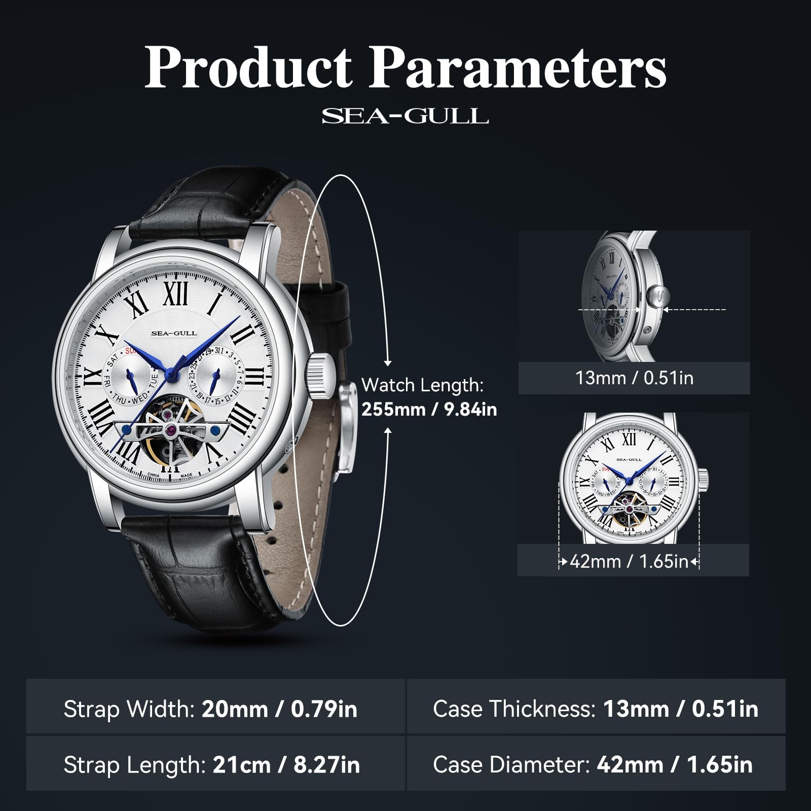 Seagull 2021 Men’s Automatic Mechanical Watch with Calendar – D819.626