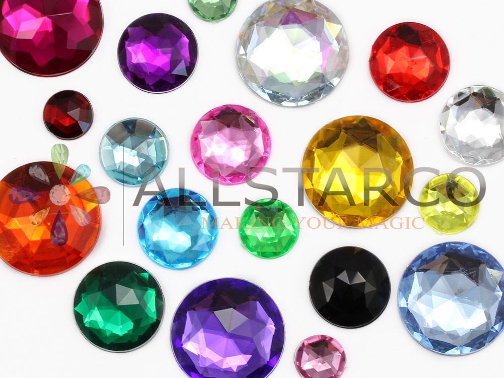 15mm Assorted Colors Flat Back Acrylic Round Gems – 120 Pieces