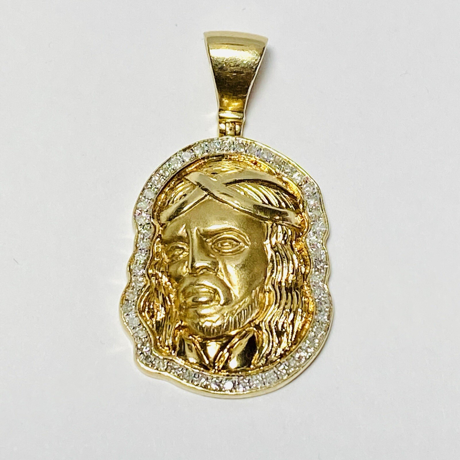 10K Yellow Gold Diamond 0.27ctw Jesus Face Head 35mm Hinged Pendant 6.5g