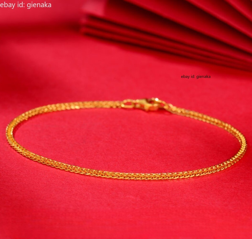 Pure 999 24K Yellow Gold Bracelet Thin 1mm Wheat Link Chain Men Women 5.9-9.8″L