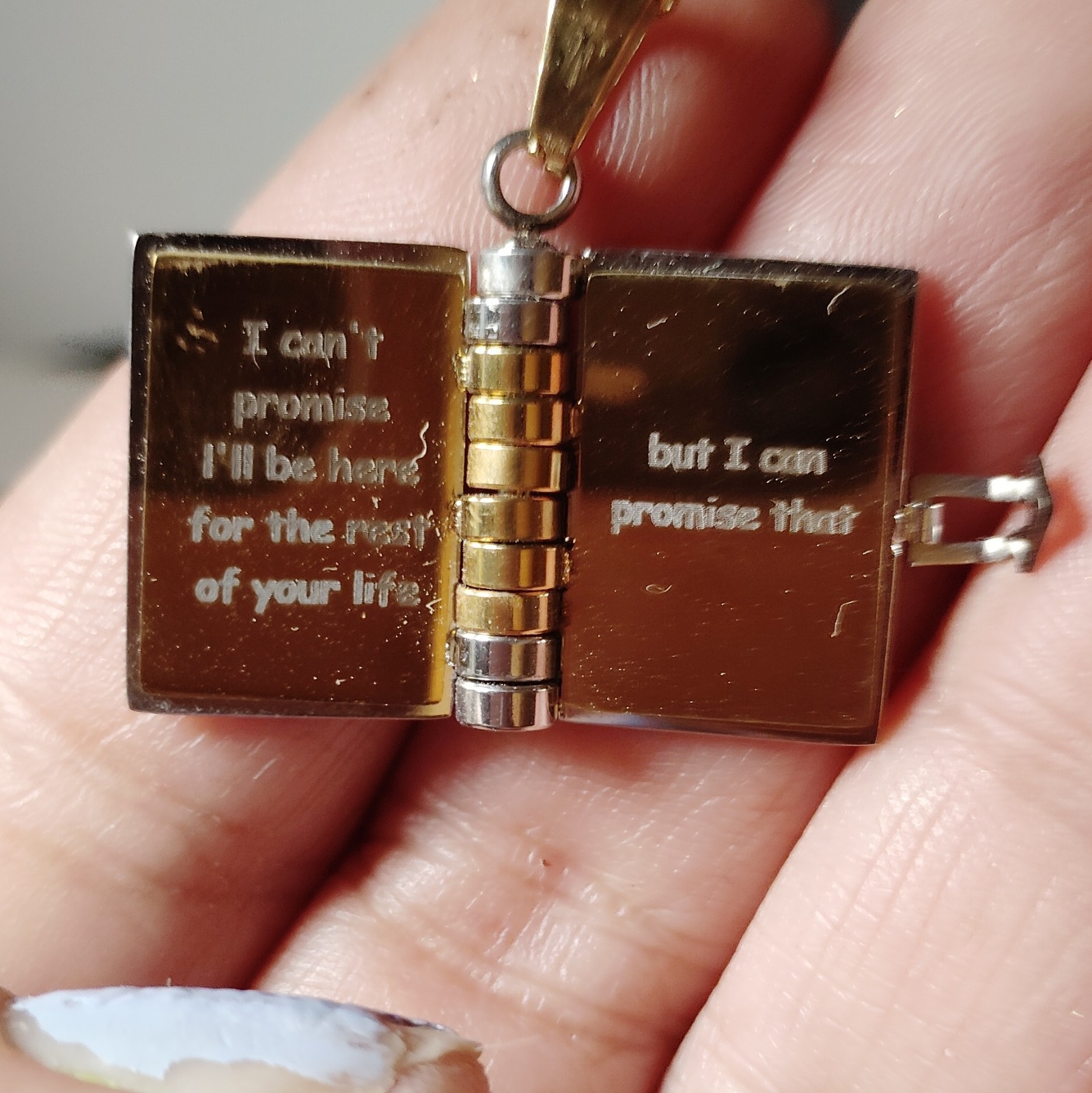 Gold Plated Cable Chain Necklace Rectangle Book Locket Pendant Engraved Love