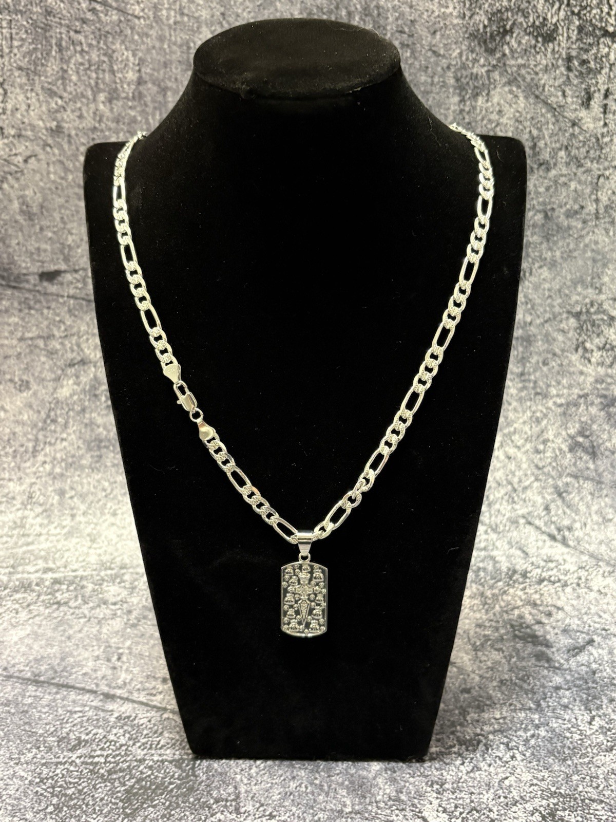 Silver Filled 925 Stamped Figaro Chain! 5mm, 24”. Italy Stamped Pendant, New!