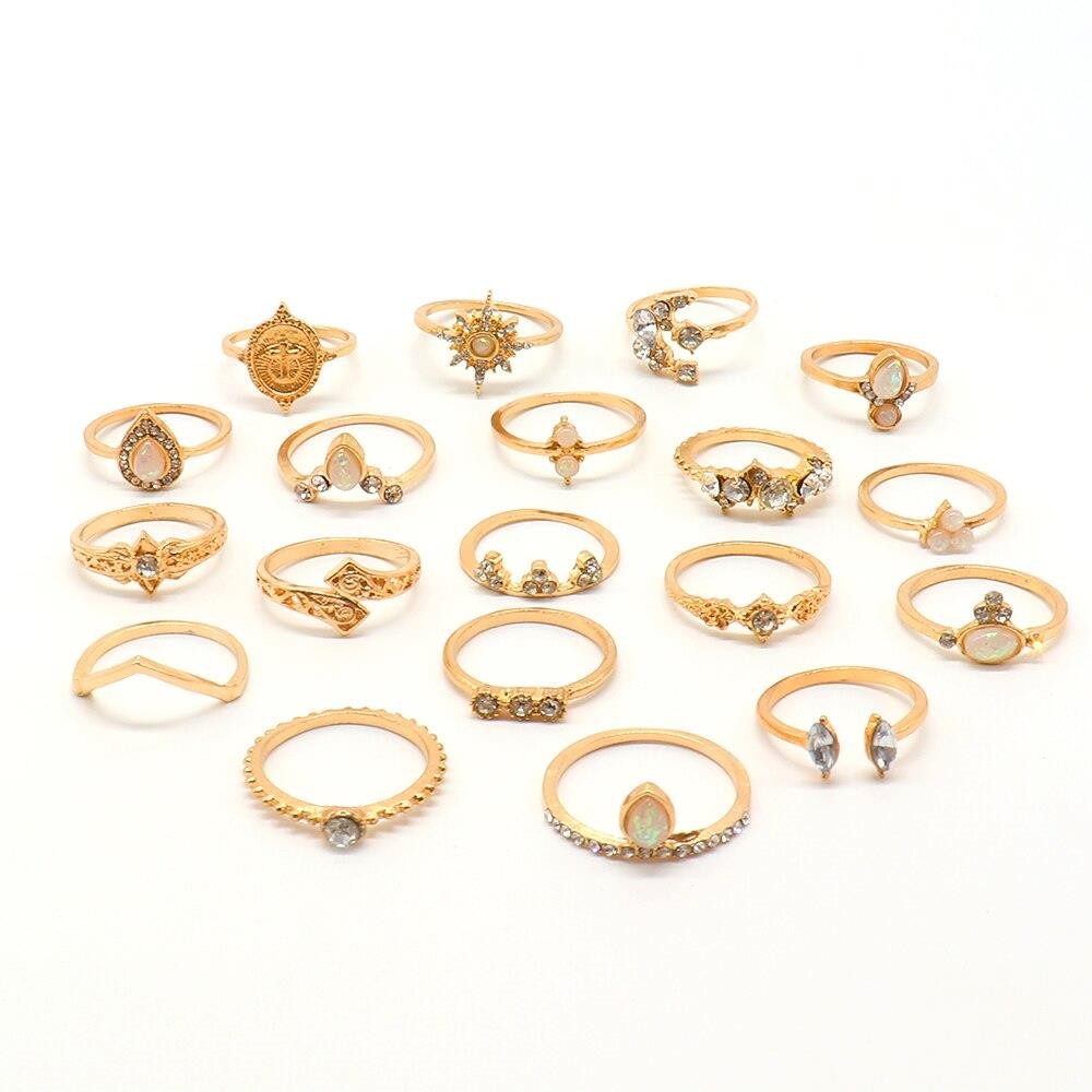 Bohemian 19 PC Ring Lot Ring Popular Gold Tone Boho Rings NEW