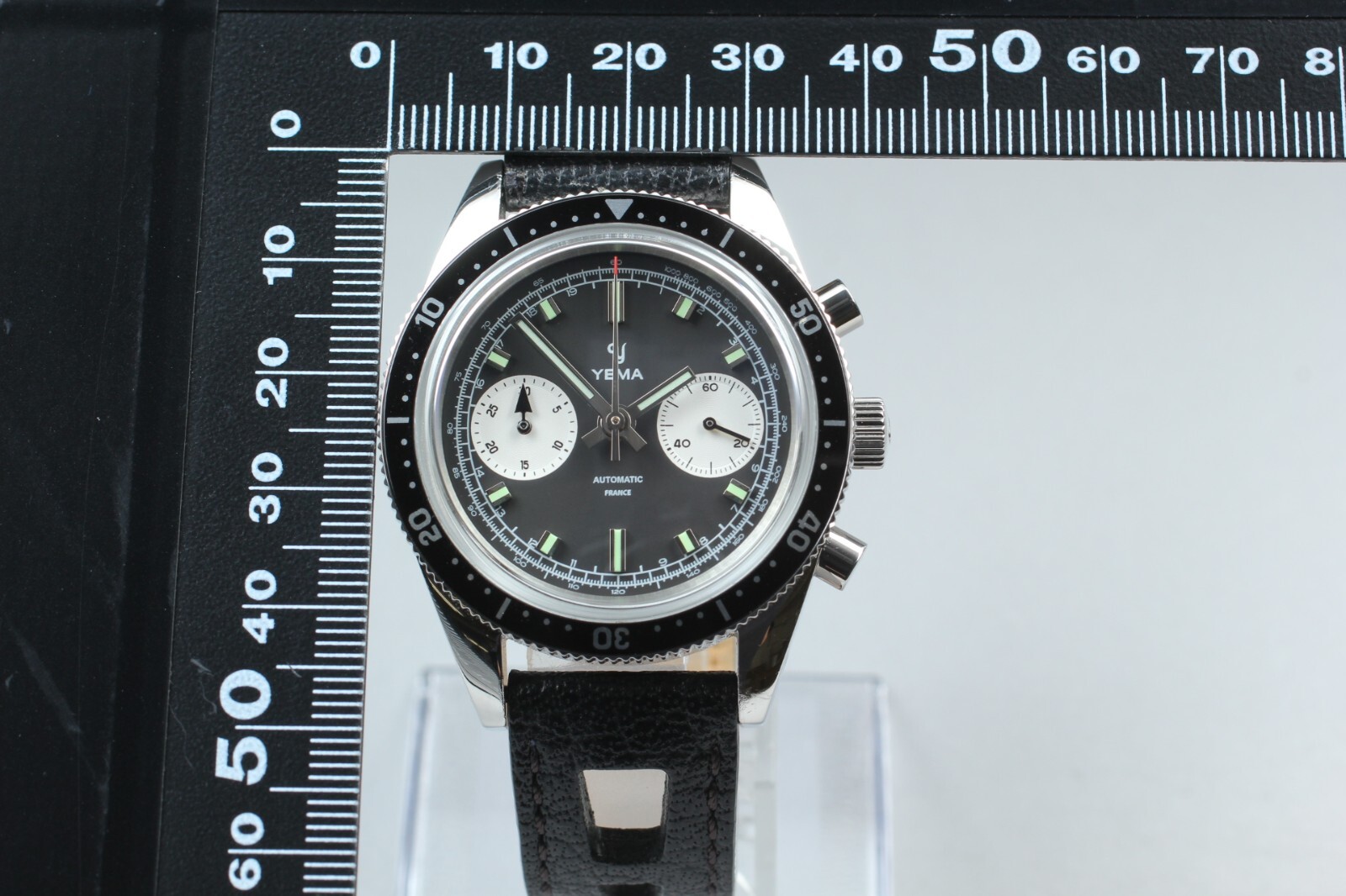 [N MINT+++ w/ Case] YEMA Speedgraf YSPEE2019-AAS 39mm Black Chrono AT Mens Watch