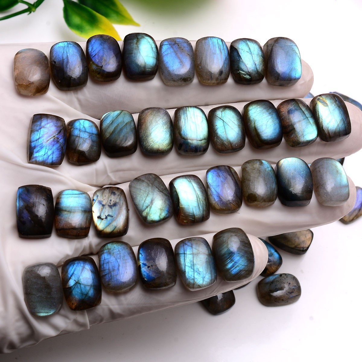 Set Of 18 Pcs Natural Labradorite 14mmx10mm Cushion Cabochon Loose Gemstones Lot