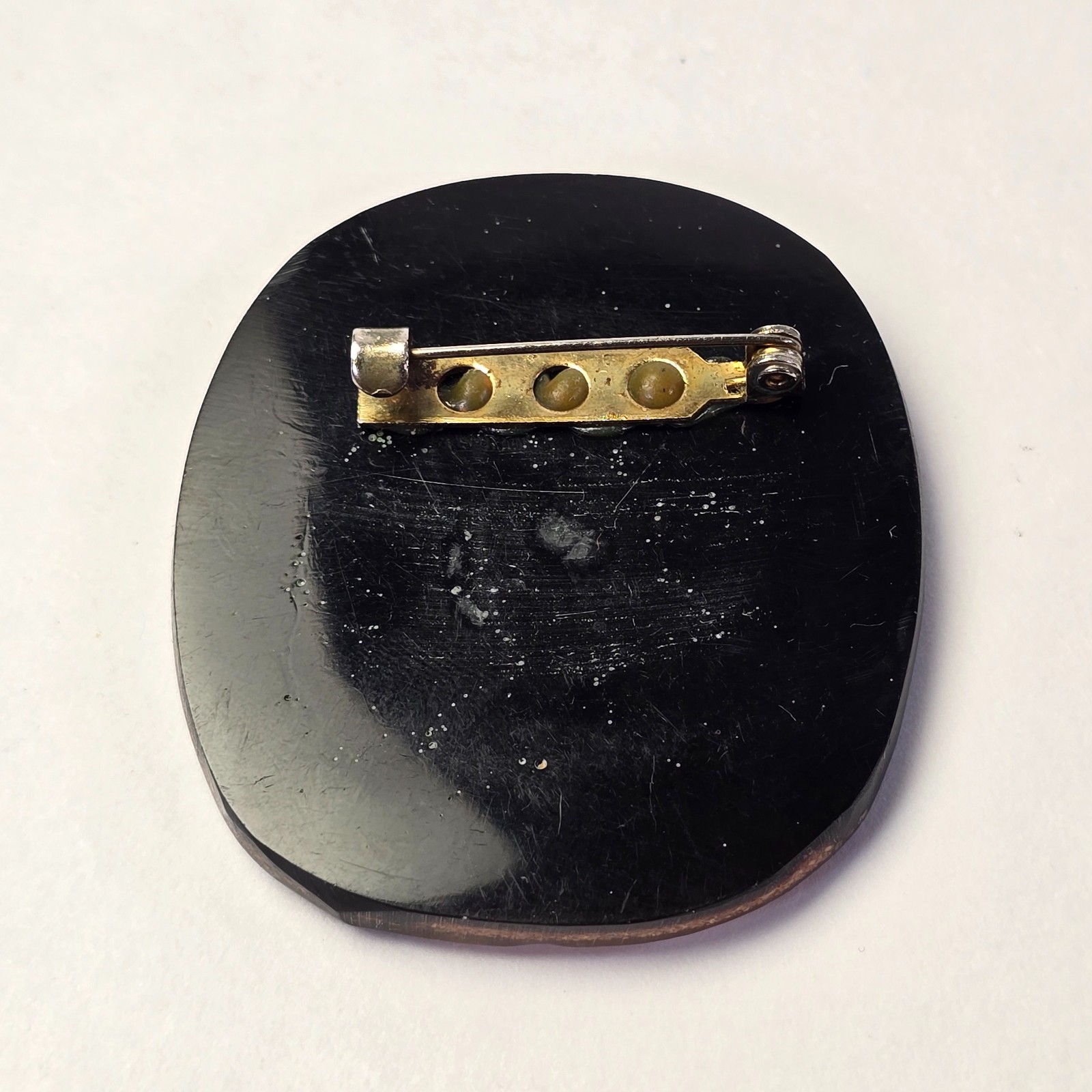 Vintage 80s Abstract Geometric Inlay Brooch Copper Line Resin Stone Southwest