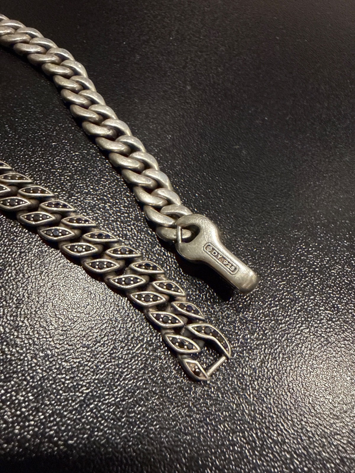 David Yurman 8mm Sterling Silver Black Diamond Curb Chain Necklace 26inch $9400