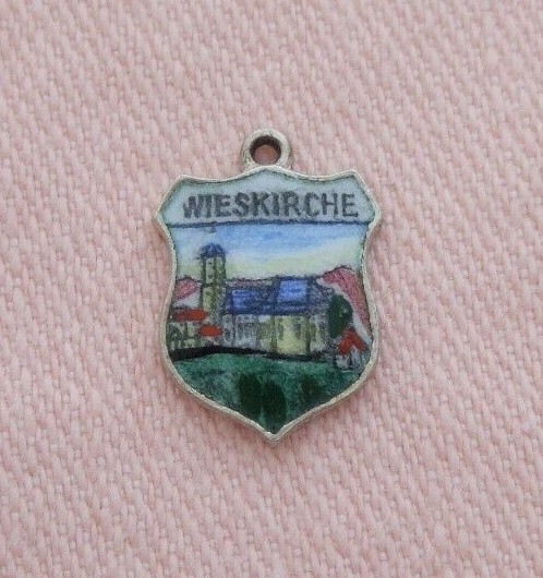 Vintage PILGRIMAGE CHURCH OF WIES ~ WIESKIRCHE GERMANY 835 Silver SHIELD Charm