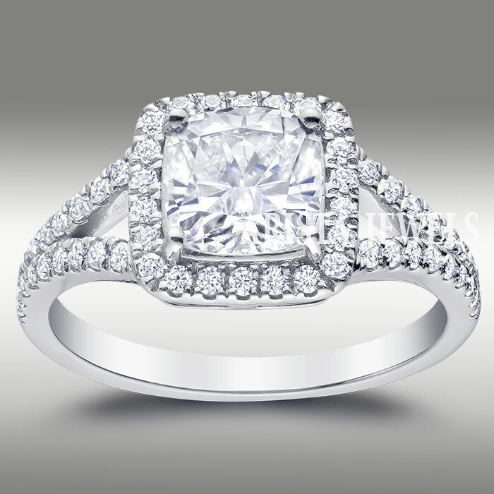 1.90 CT CUSHION CUT FOREVER MOISSANITE HALO ENGAGEMENT RING 14K SOLID WHITE GOLD