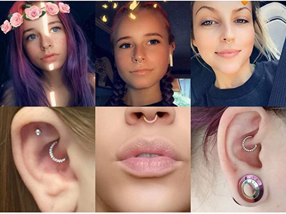 16G/18G CZ Nose Rings Hoop Stainless Steel Helix Tragus Earrings Septum Piercing
