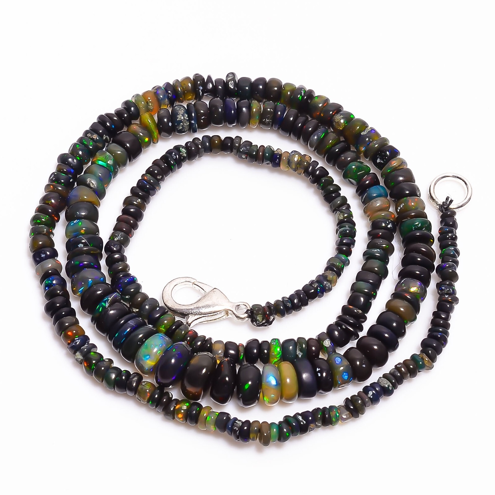 Natural Black Ethiopian Opal Rondelle Smooth Beads 3X2 6X4mm Necklace 17″ A-5320
