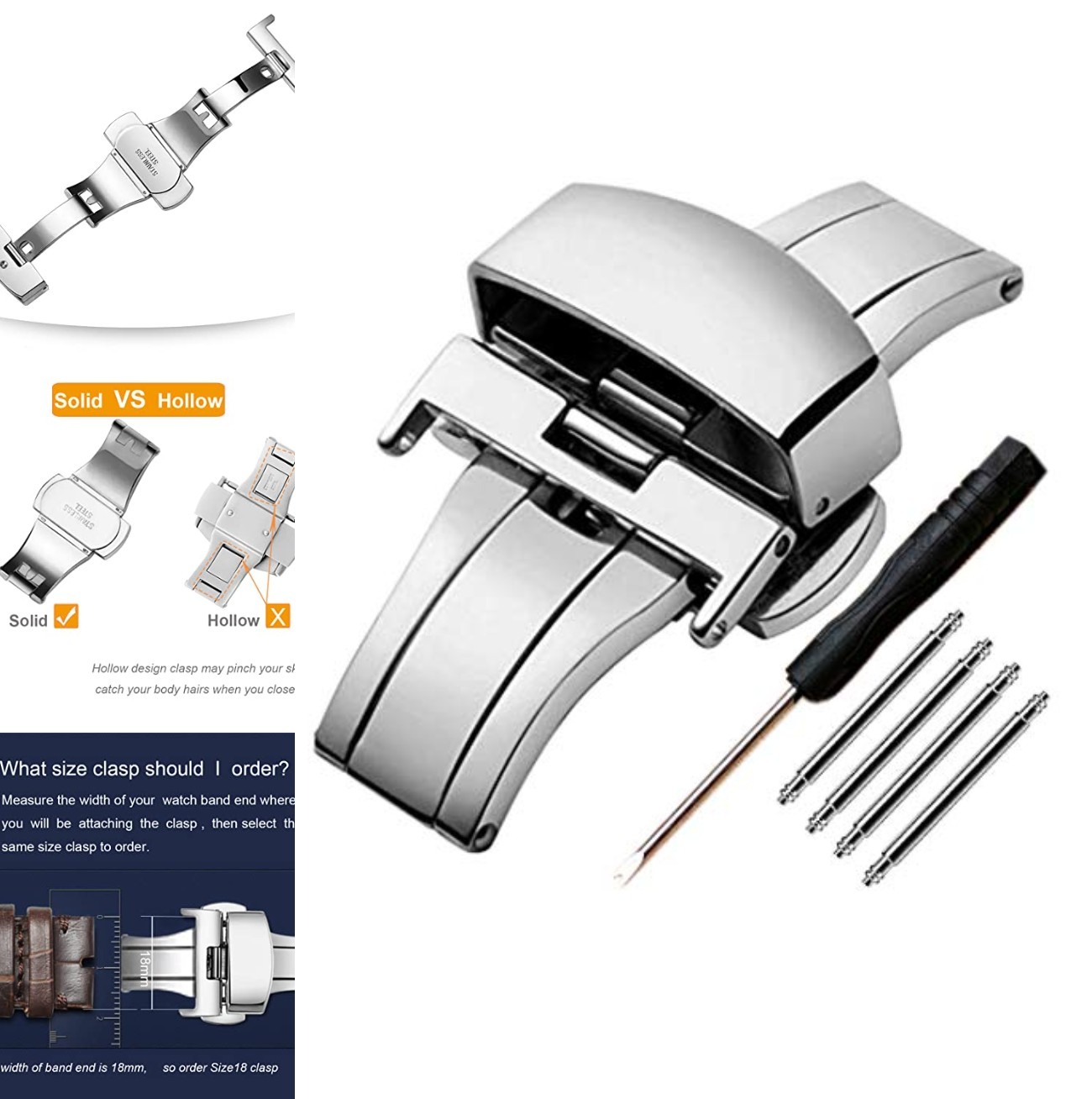 Watch Band Deployant Clasp Butterfly Push Button Buckle Stainless Steel For
