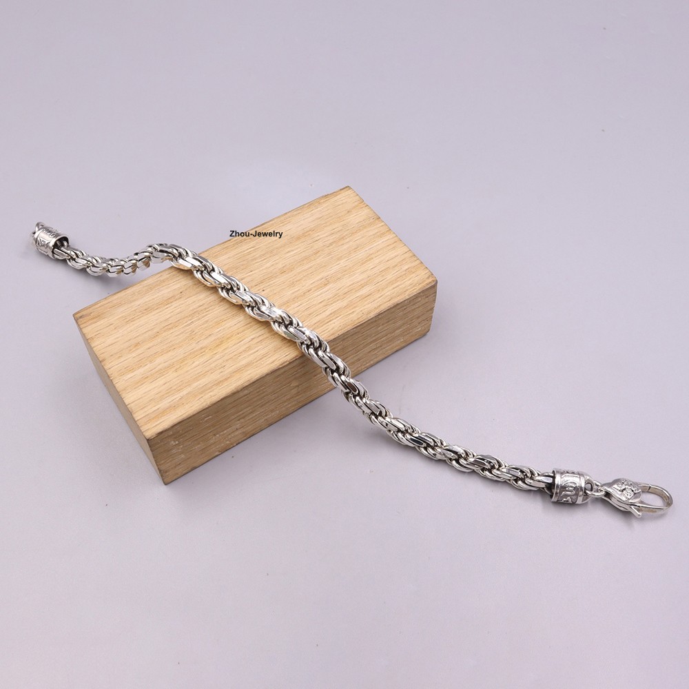 Solid 925 Sterling Silver Men’s Bracelet 6mm Rope Link Chain Bracelet 8.26inch