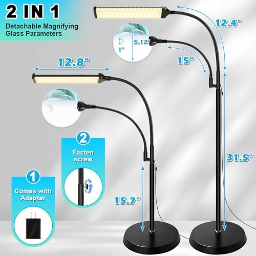 Floor Magnifying Glass with Light 10X 30X 98 LED Adjustable Gooseneck Stand USB