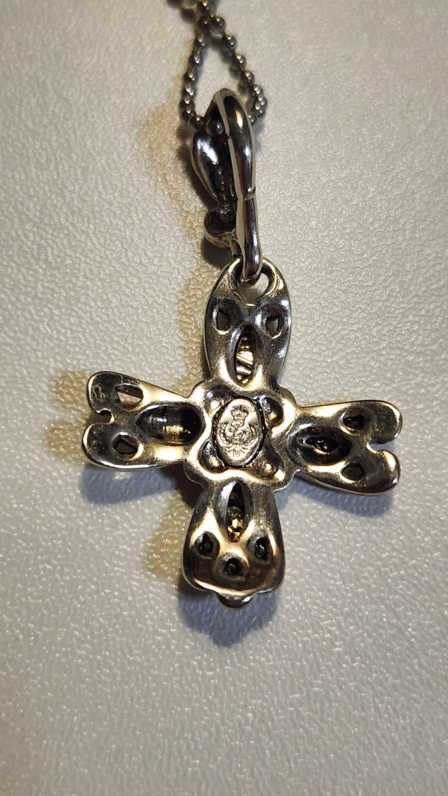Vintage Premier Designs Necklace Flower Pendant Cross Gold Silver Toned Signed