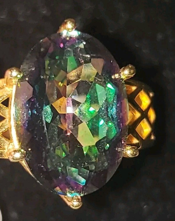 DK Ring Yellow Gold Plated Sterling Silver 925 Watermelon Rainbow Size 10.23