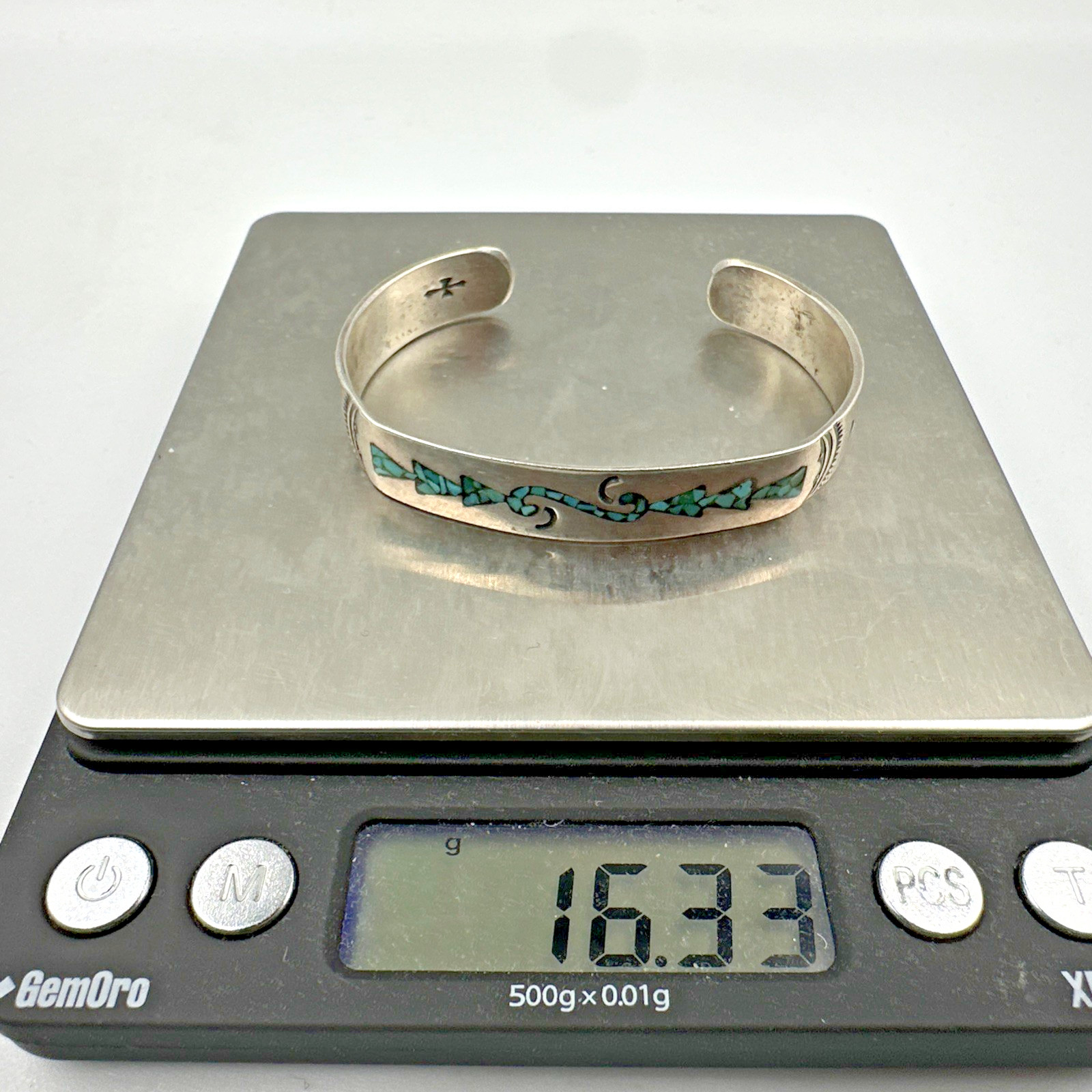 Vtg Gene Gibson Navajo Sterling Silver Turquoise Native American Cuff Bracelet
