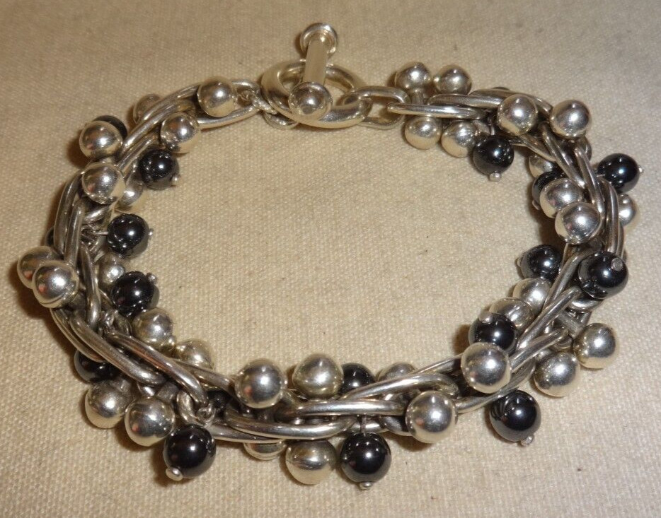 Sterling Silver 925 DNA Bead Ball Link Toggle Bracelet 72g