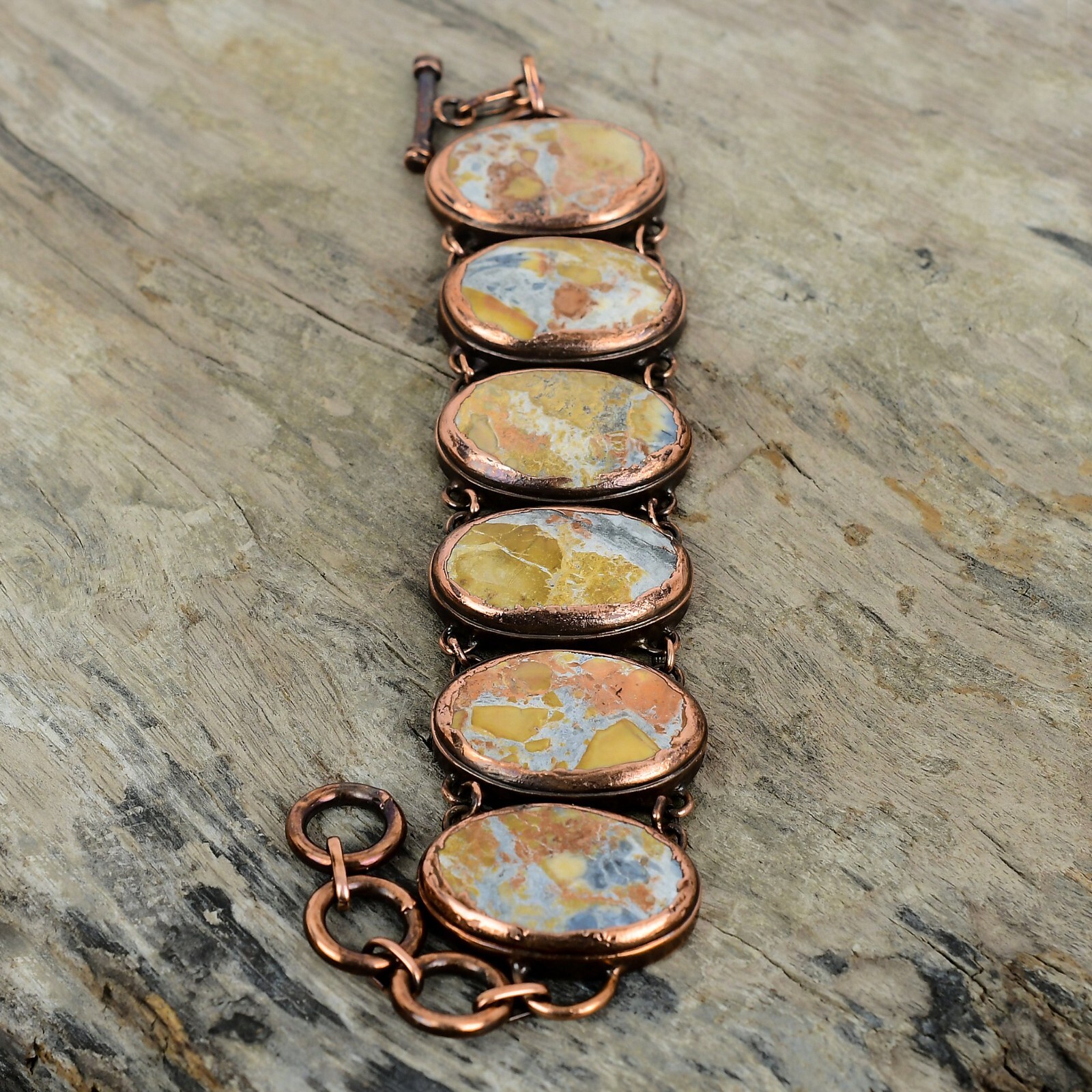 Copper Maligano Jasper Stone Electroformed Chain Bezel Elegant Bracelet Jewelry