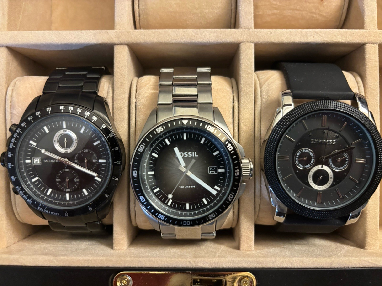 3x Men’s Starter Watch Lot – Fossil & Express-2 UNWORN w/ Plastic -NEW BATTERIES
