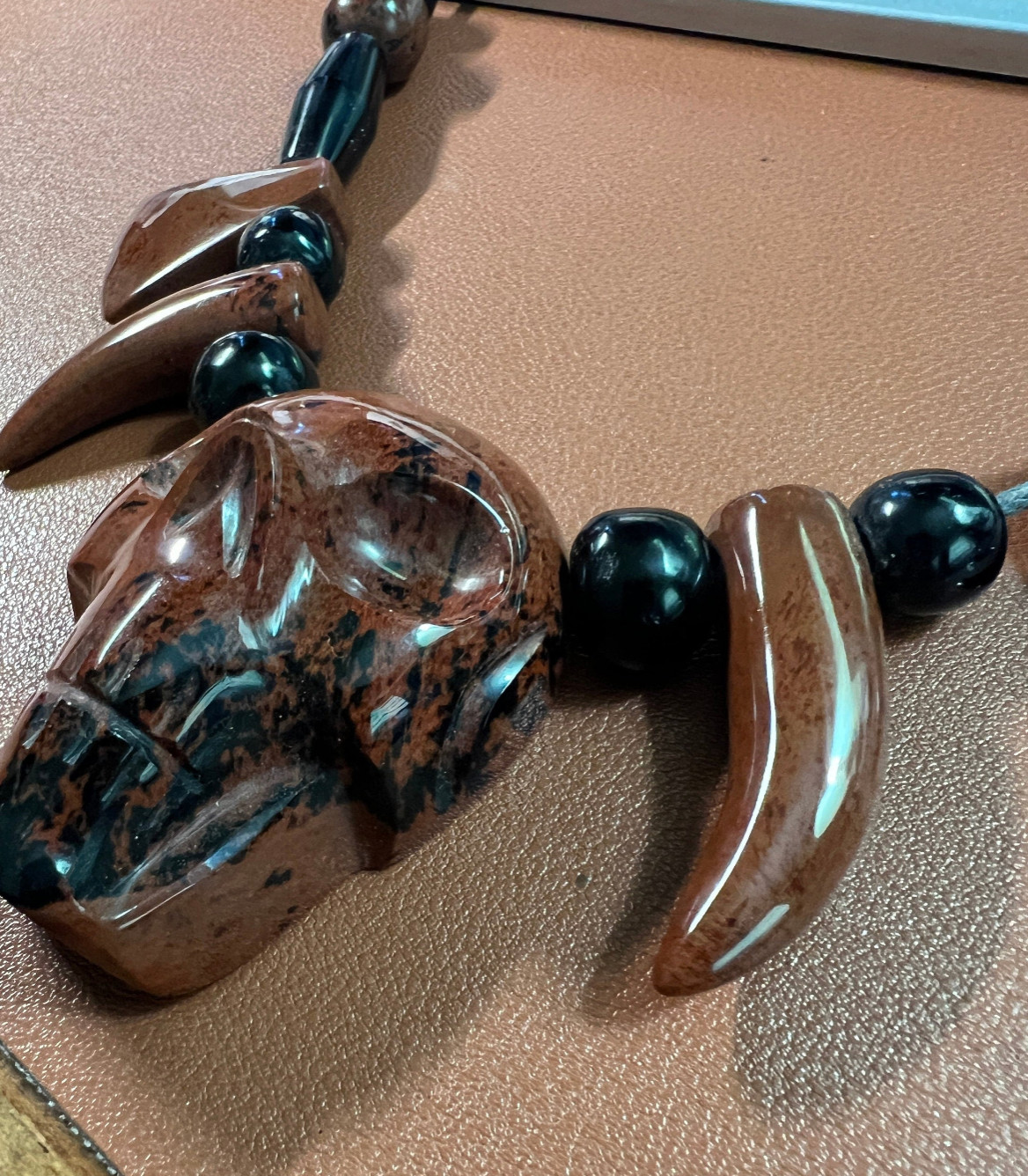 Tribal Skull Necklace, Mictlantecutli Mahogany Obsidian and Black Obsidian (#17)
