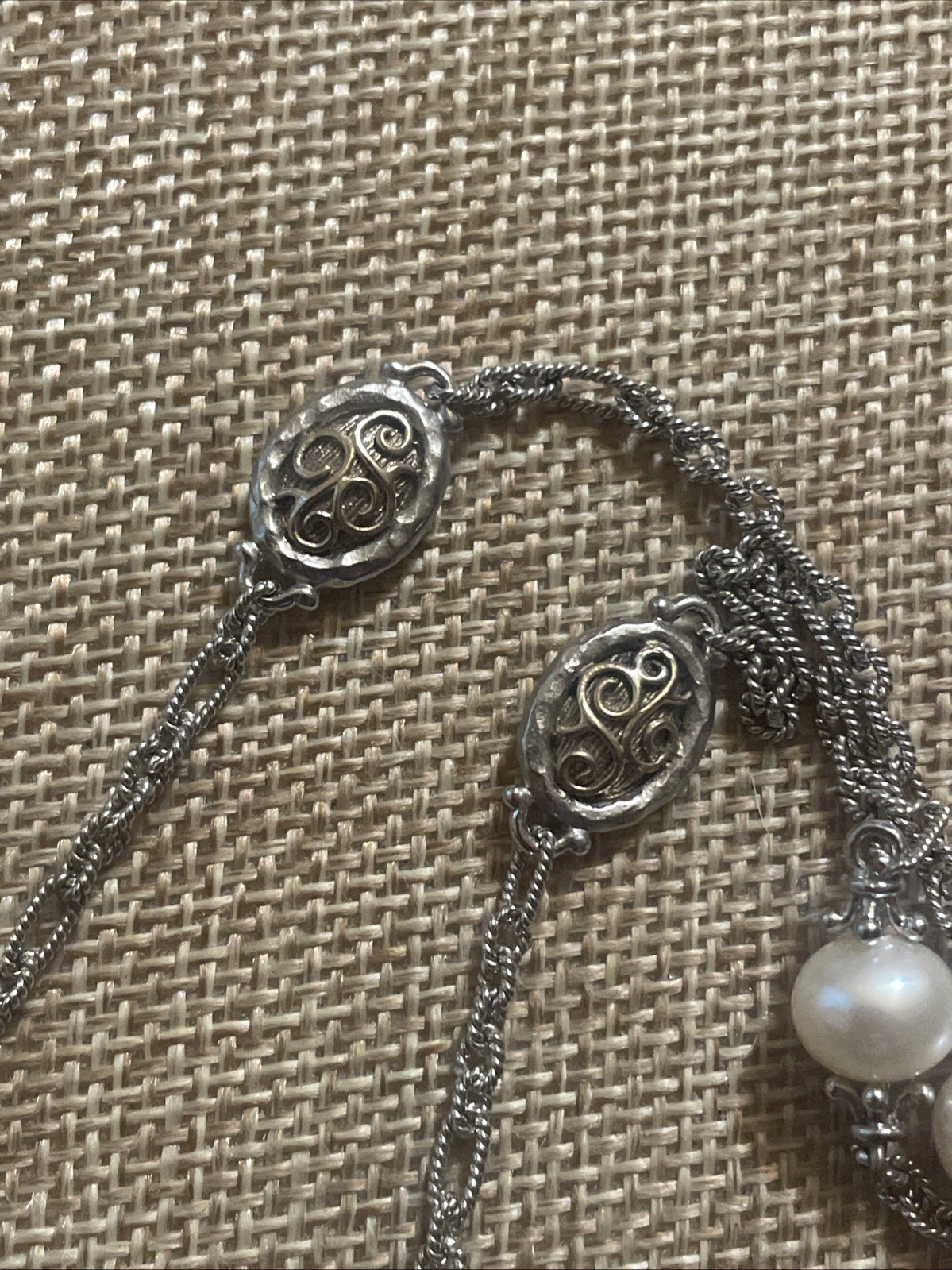 Gabriel & Co Sterling Silver/18k Gold & Pearl Station Necklace