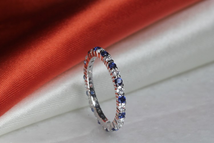 Blue CZ 3.3Ctw Sterling Silver 925 Nickel Free Anniversary Eternity Band