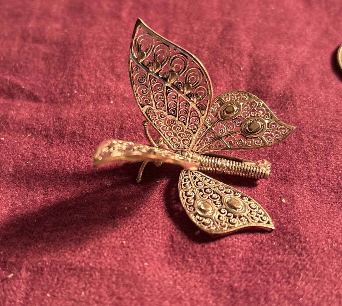 Vintage Alice Caviness Signed Mechanical Wing Sterling Butterfly Brooch 2.25”