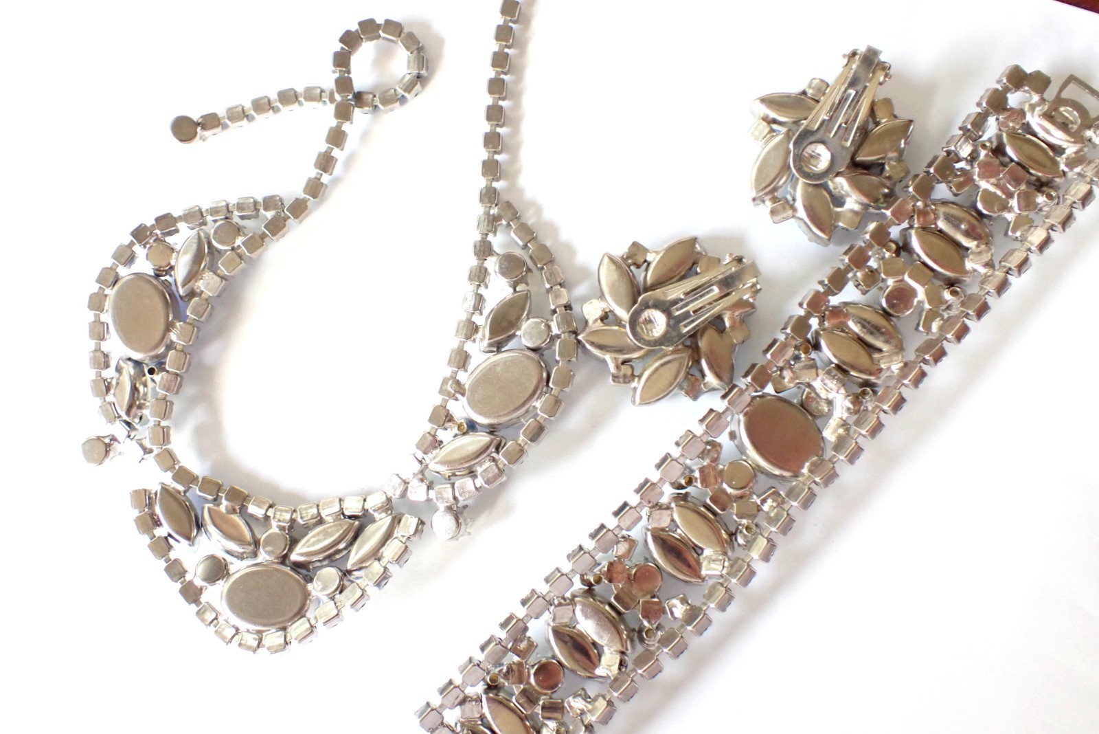 Vintage Juliana Style Blue Rhinestones Pearls Necklace Bracelet Earrings Set