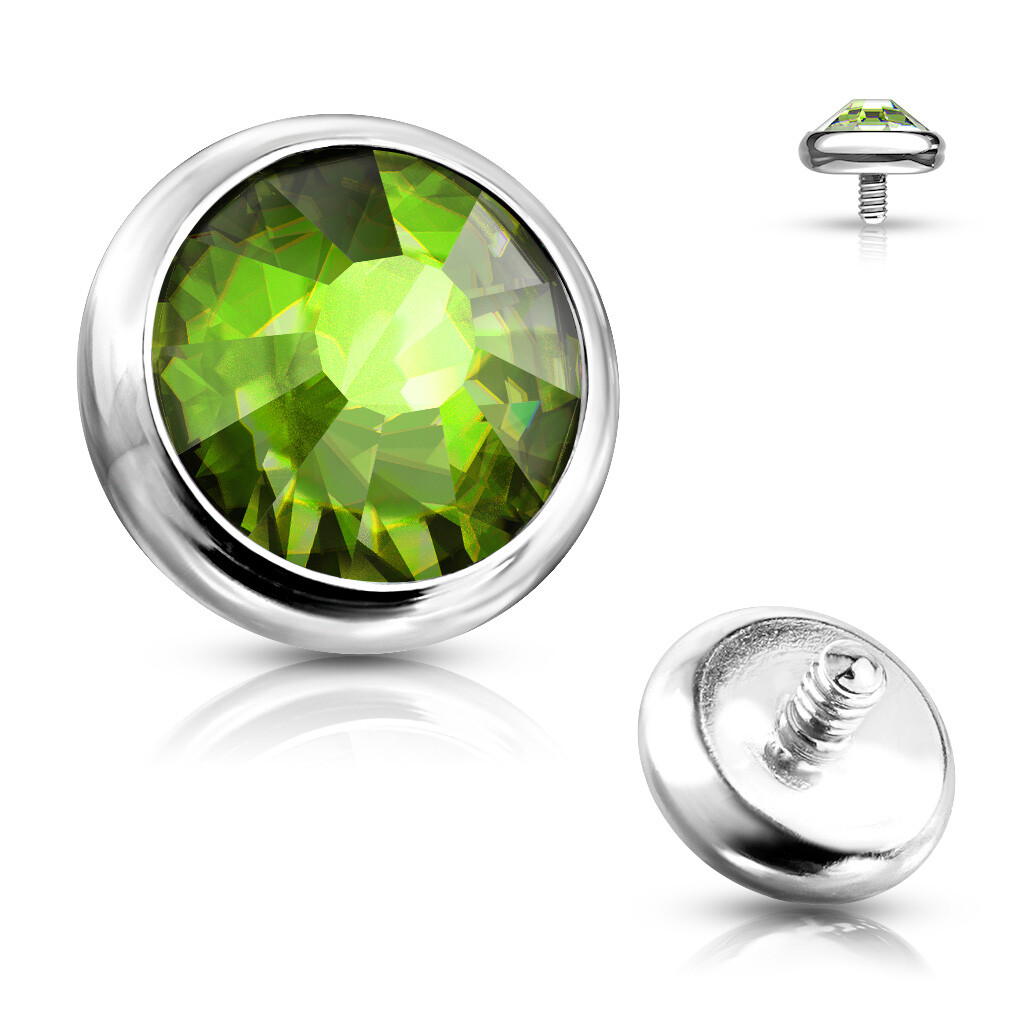 1 Pc 14G Surgical Steel Internal Threaded Flat Gem Bezel Set Dermal Anchor Top