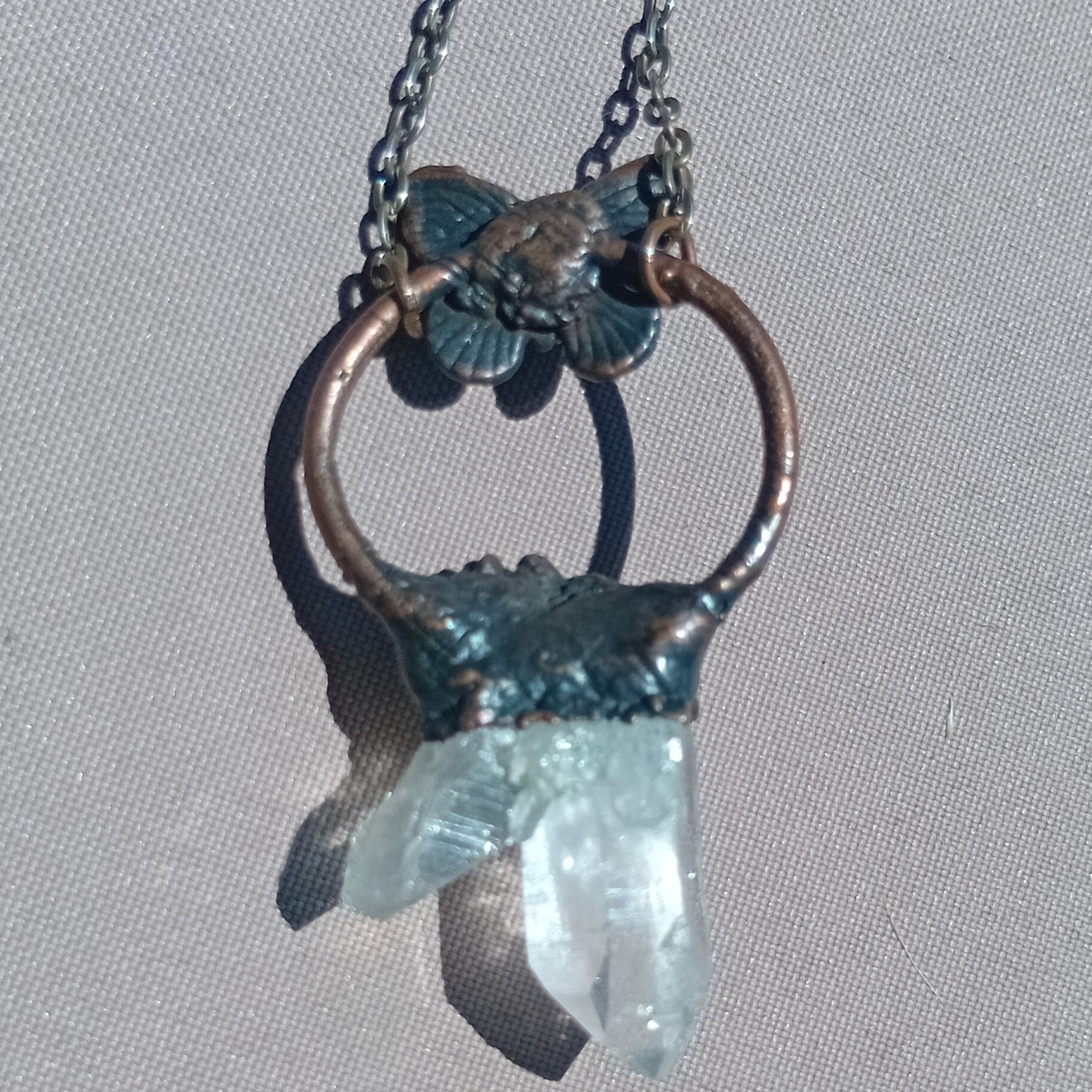 Handmade Butterfly Necklace Raw Quartz Electroformed Copper