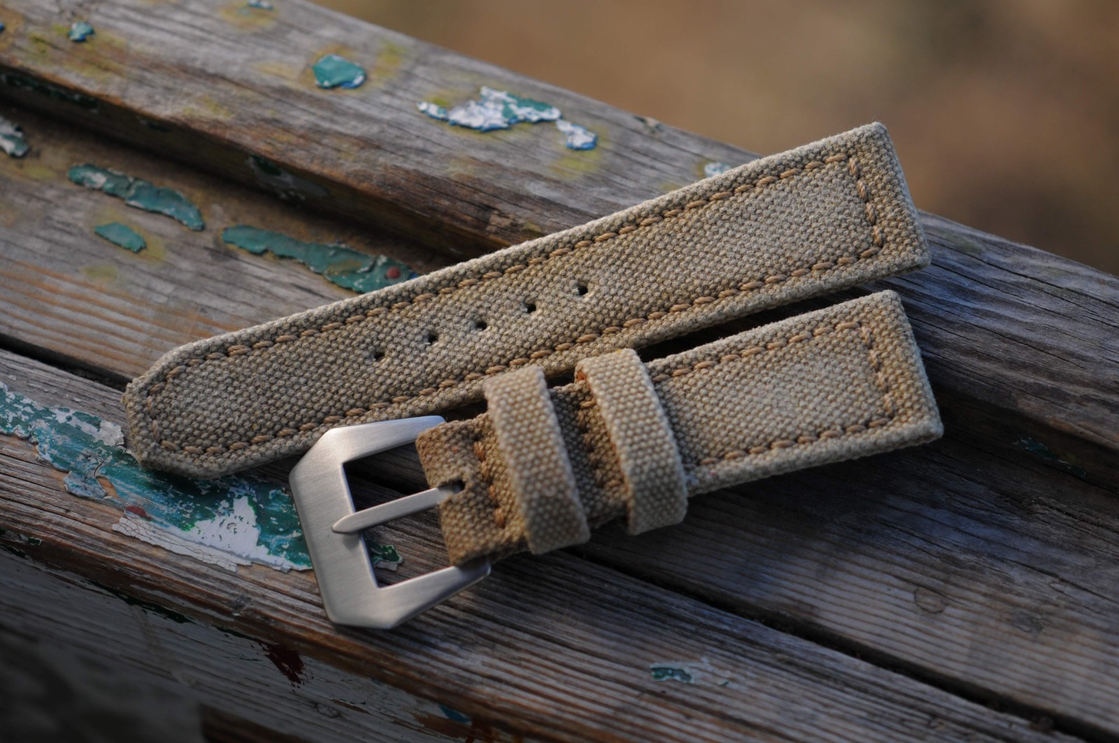 24 mm Sandy Beige rugged handcrafted canvas watch strap *Ready-Made *US-DutyPaid