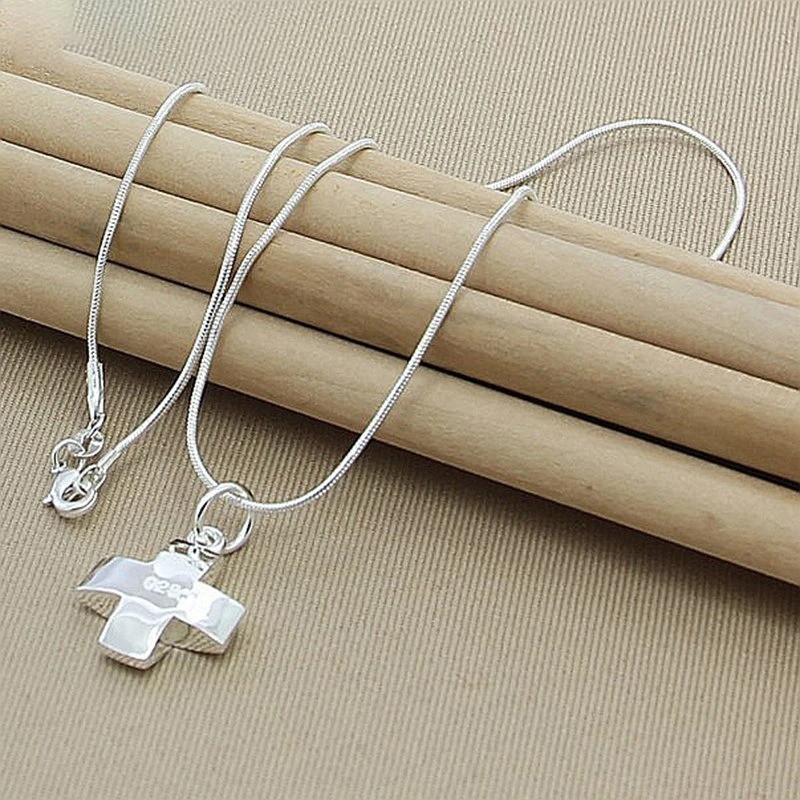 925 Sterling Silver Cross Pendant Necklace Men Women Snake Chain 16-30 Inch