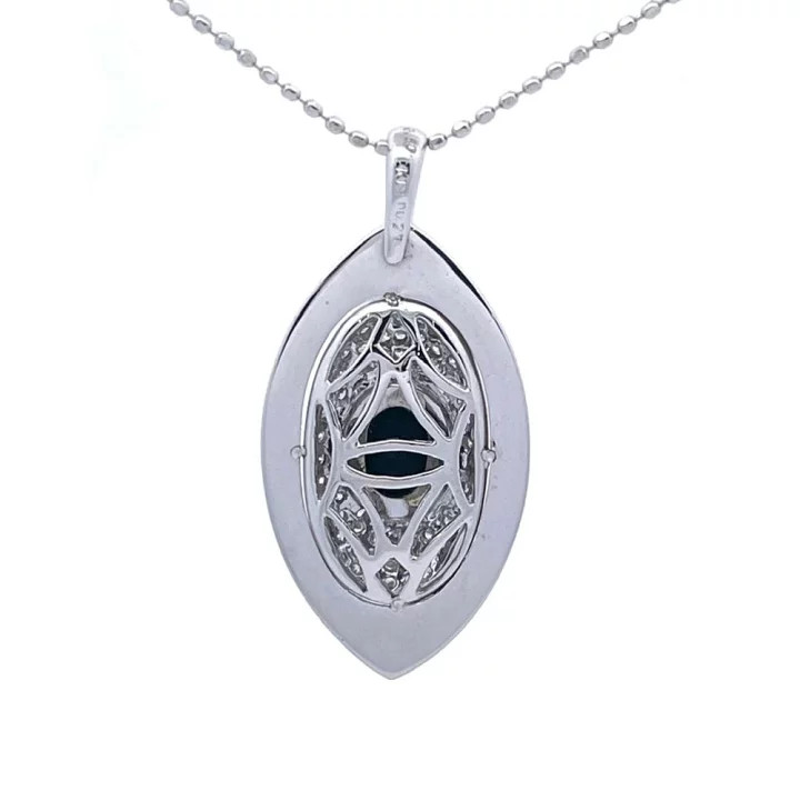 18K White Gold K18WG 0.5ct Opal 0.27ct Diamond Pendant Necklace 4.3g Womens